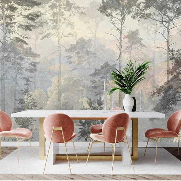 Hazy Forest Wall Mural,AbstractNature Landscape Wallpaper,Background Wall Decor